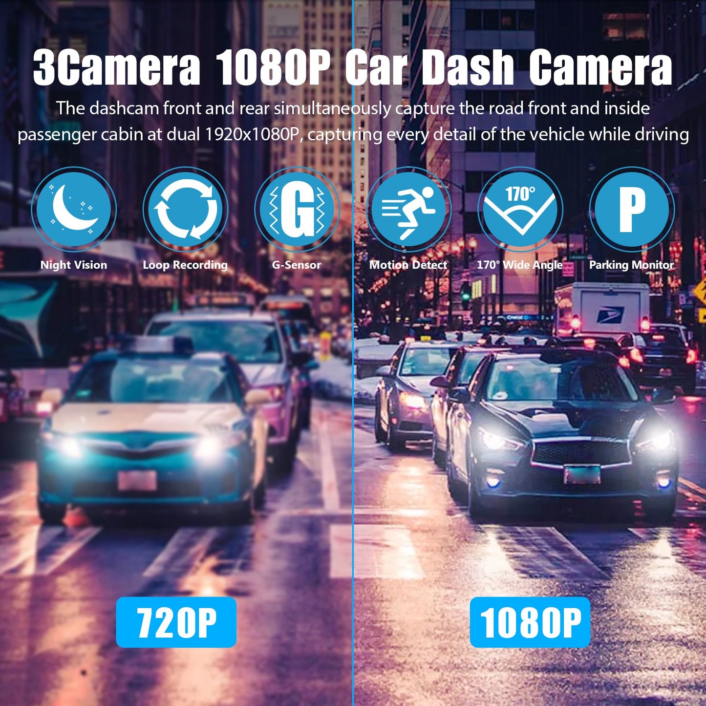 3 Camera 1080P Car DVR Dash Cam