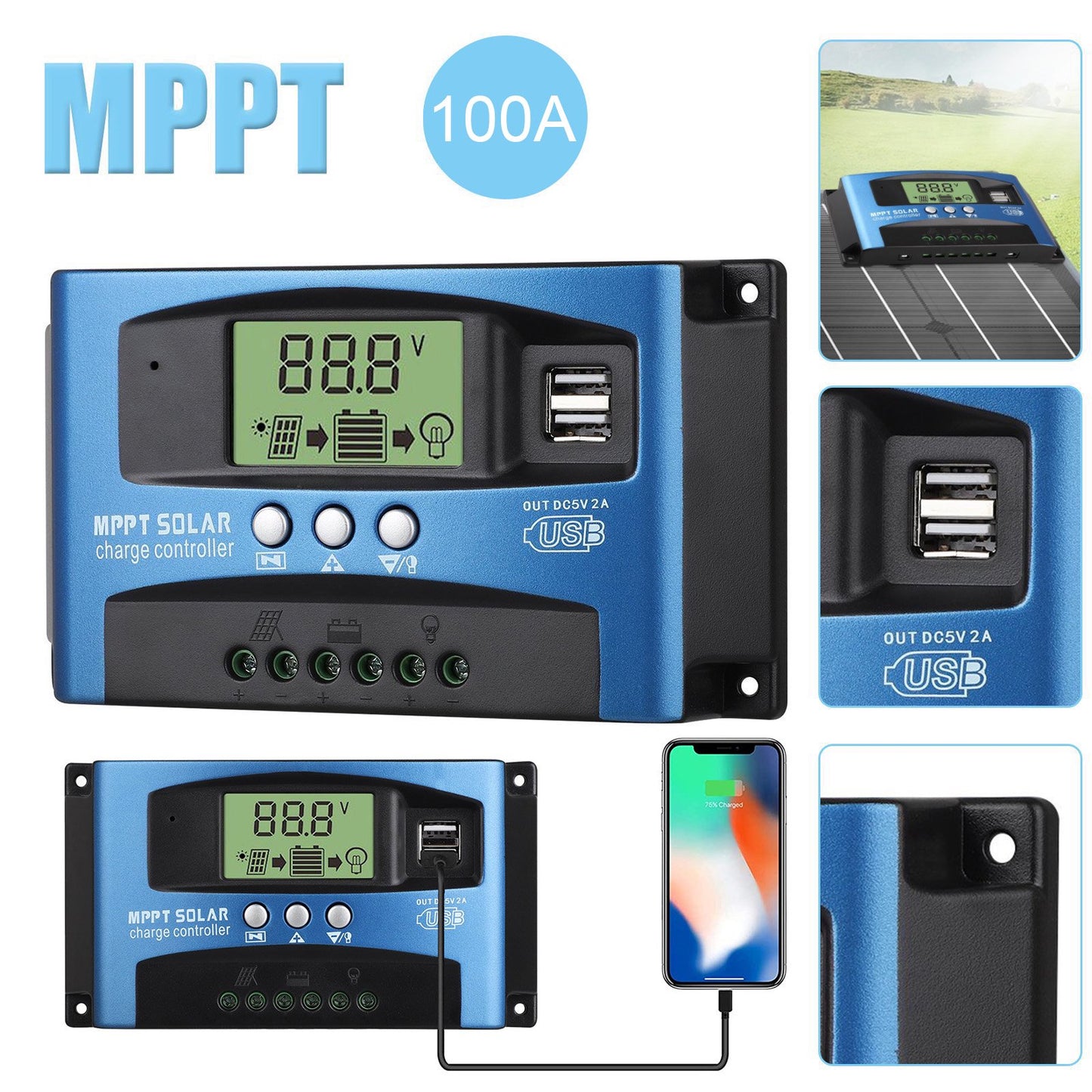 MPPT Solar Panel Regulator Charge Controller 100A