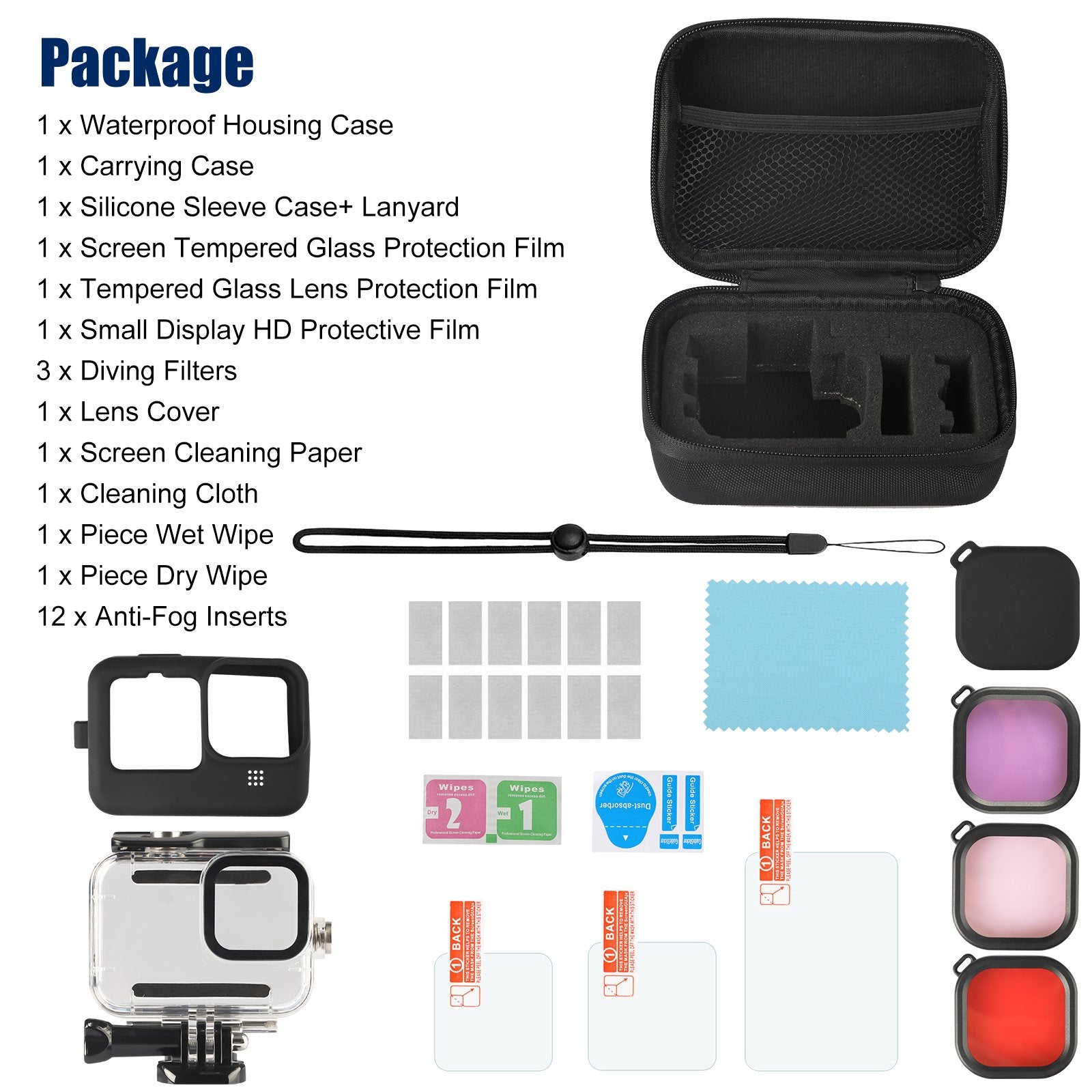Kit di accessori per GoPro Hero 9, custodia protettiva in silicone con tappo in gomma + 6 pellicole protettive in vetro temperato con copriobiettivo per GoPro Hero 9 Kit di accessori per GoPro Hero 9, custodia protettiva in silicone con tappo in gomma + 6 pellicole protettive in vetro temperato con copriobiettivo per GoPro Hero 9